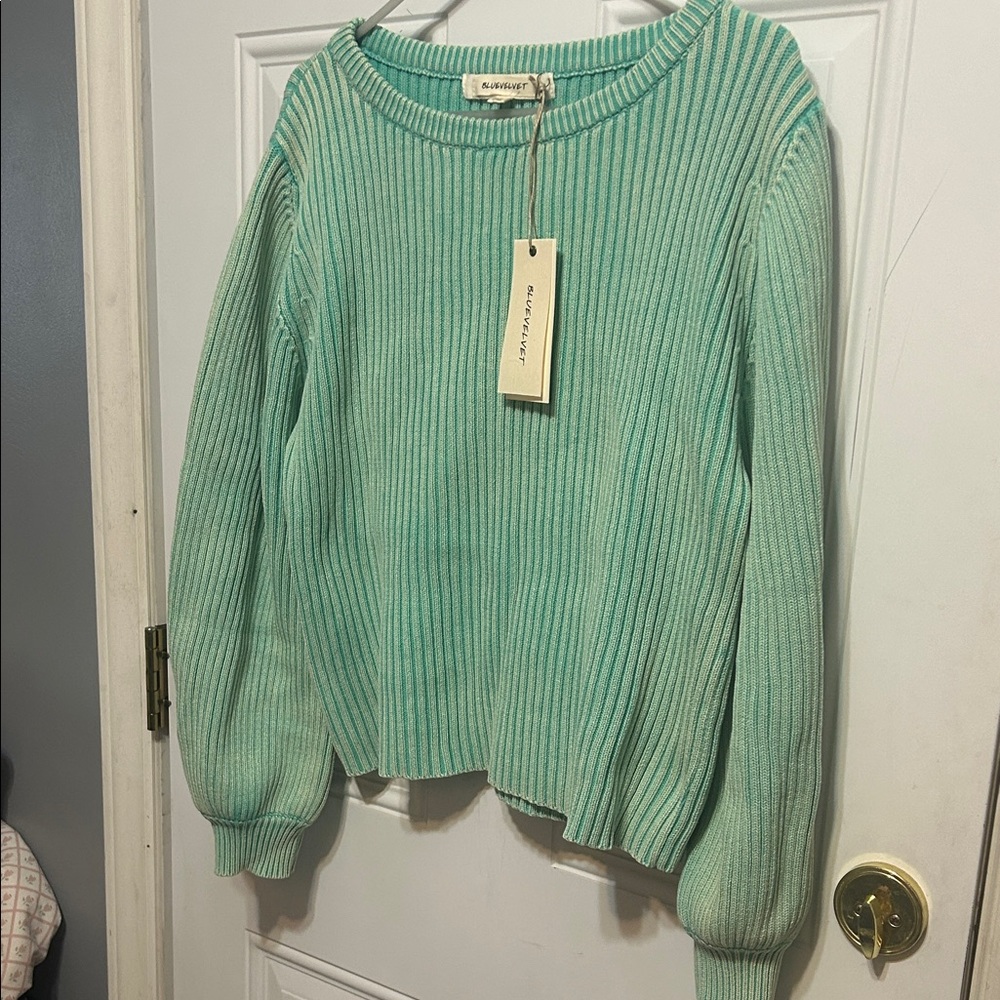 Easel Light Green Ribbed Crew Neck Sweater